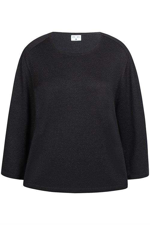 Ze-Ze Bibi Strik Pullover 3/4 Ærme, Sort m. Lurex